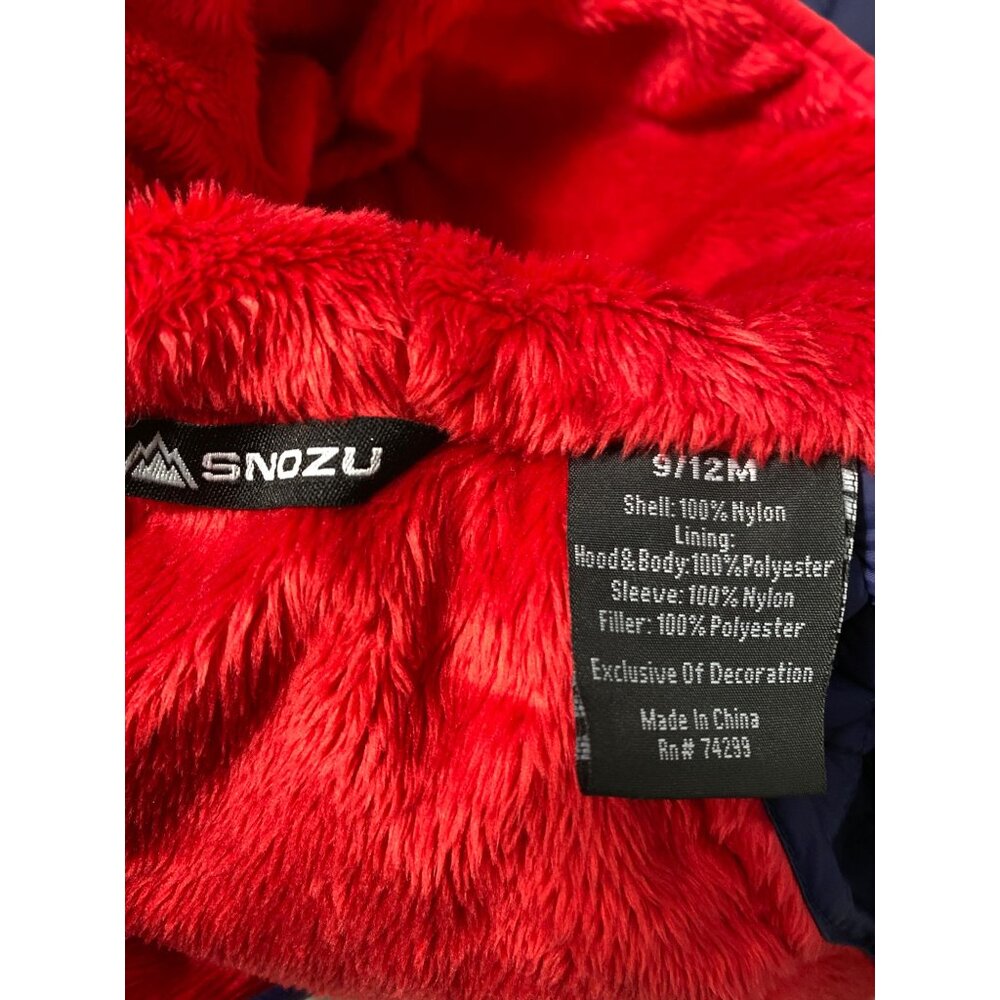SNOZU Hooded Snowsuit Baby 9-12 Mo Puffer Bunting Blue Fleece Lined Zip Unisex - Picture 3 of 14